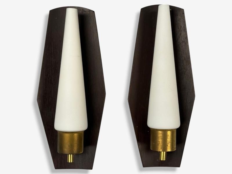 Danish Modern, Teak, Brass, Opaline Glass, Wall Lights, Denmark, 1960s - 3