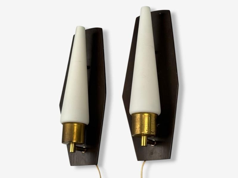 Danish Modern, Teak, Brass, Opaline Glass, Wall Lights, Denmark, 1960s - 4