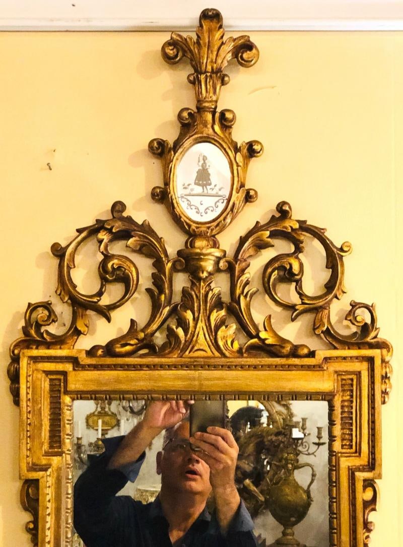 Gilt Carved Wall, Console or Table Mirror with High Open Fleur-de-Lis Pediment - 2