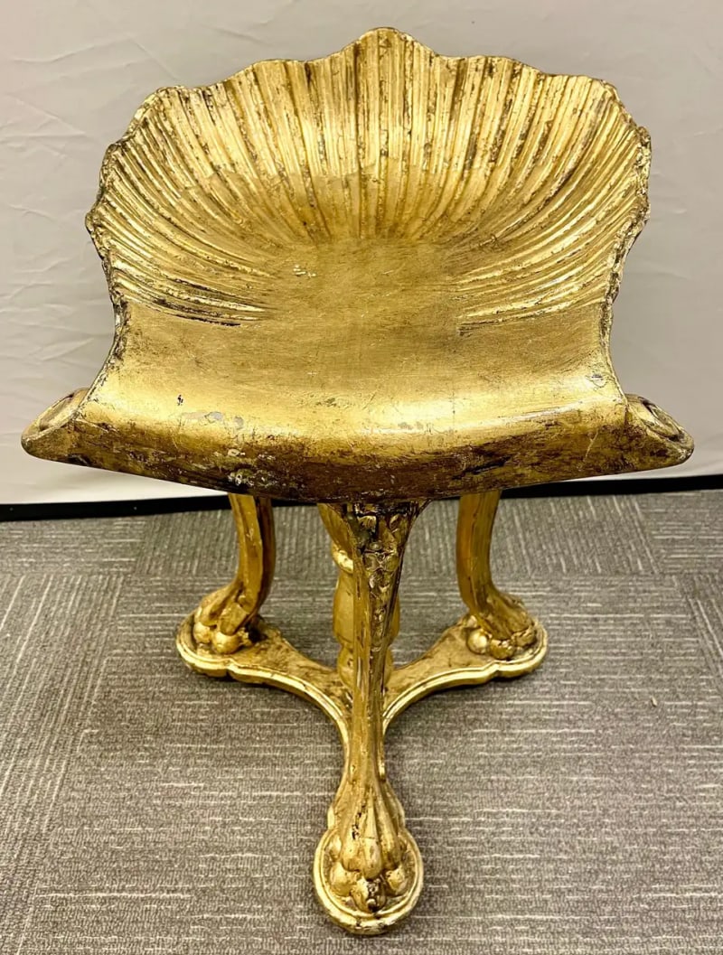 19th Century Grotto Fantasy Stool, Swivel, Italian, Gilt Gold, CIE Pauly Manner - 7