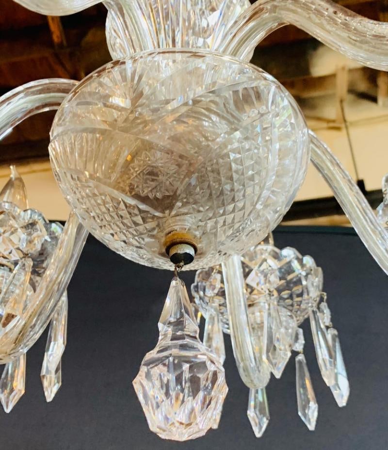 Stamped "Waterford" Six-Light Art Deco Style Crystal Chandelier - 4