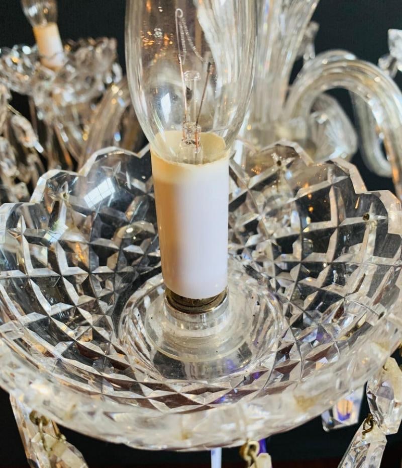 Stamped "Waterford" Six-Light Art Deco Style Crystal Chandelier - 6