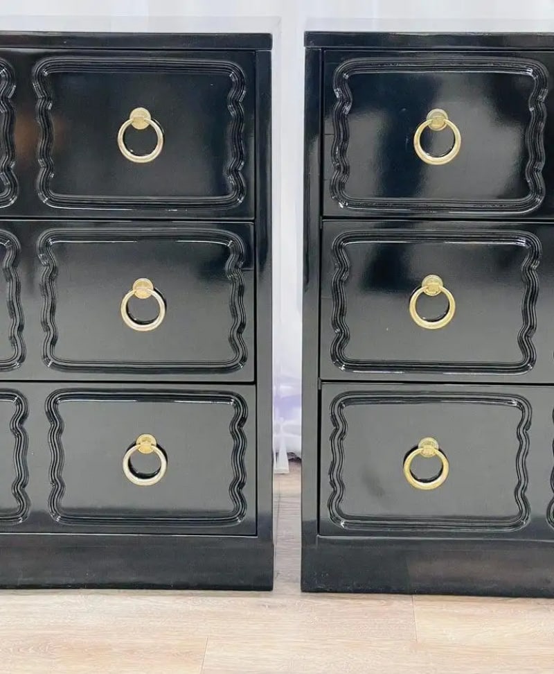 Pair Mid-Century Modern Ebony Commodes/Nightstands/Chests, Dorothy Draper Style - 4