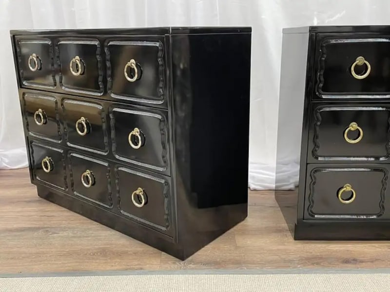 Pair Mid-Century Modern Ebony Commodes/Nightstands/Chests, Dorothy Draper Style - 9