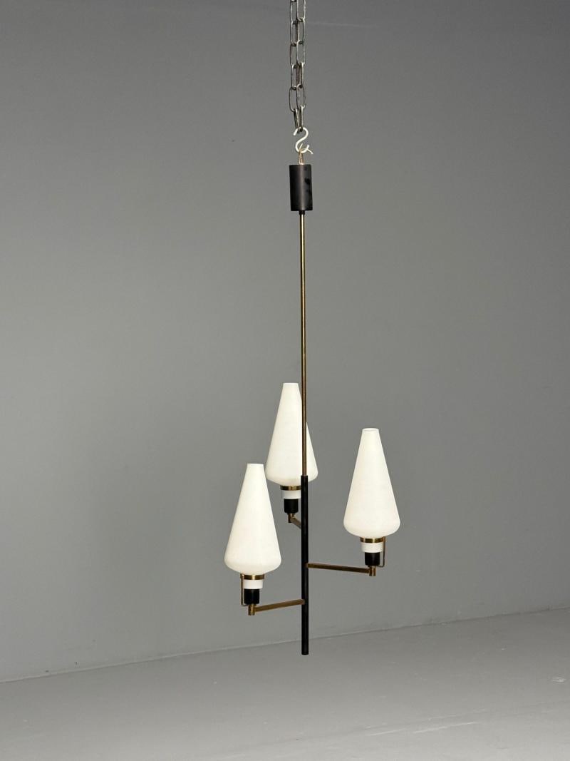 Italian Mid-Century Modern, Ceiling Pendant, Brass, Opaline Glass, Italy, 1950s - 3