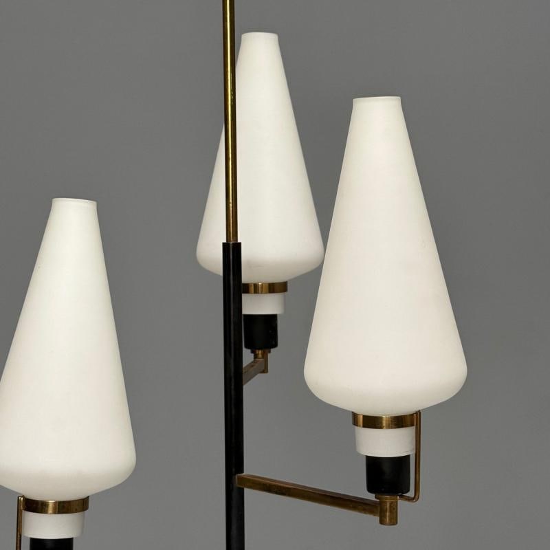 Italian Mid-Century Modern, Ceiling Pendant, Brass, Opaline Glass, Italy, 1950s - 5