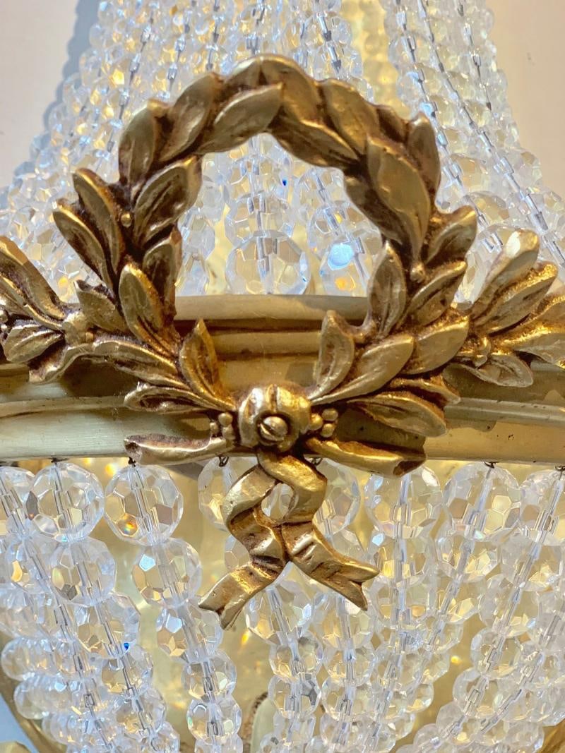 Pair of Louis XVI Style Bronze and Crystal Beaded Diminutive Wall Sconce - 7