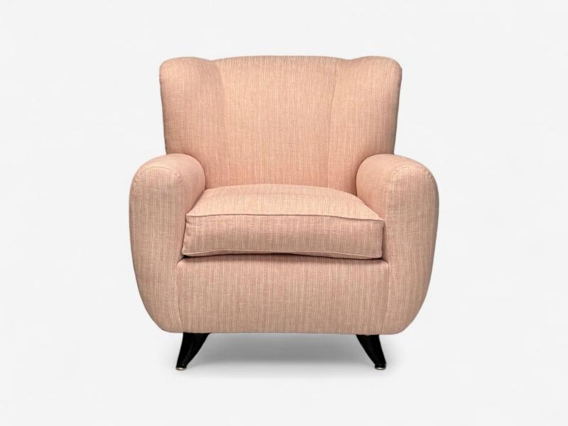 Osvaldo Borsani attr, Pink Linen, Wood, Large Lounge Chairs, Italy, 1950s - 6