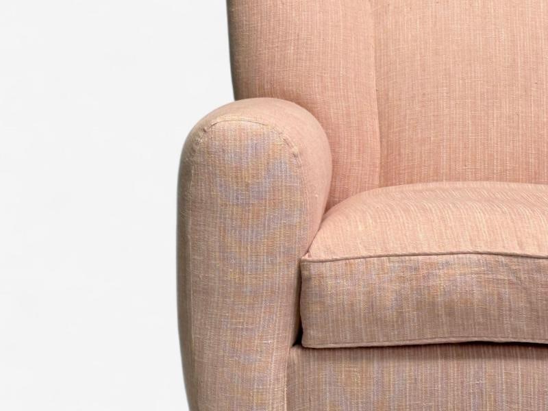 Osvaldo Borsani attr, Pink Linen, Wood, Large Lounge Chairs, Italy, 1950s - 9