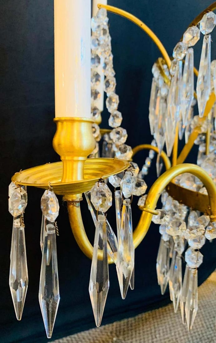 Pair of Russian Neoclassical Style Bronze and Crystal 7-Light Chandeliers - 7
