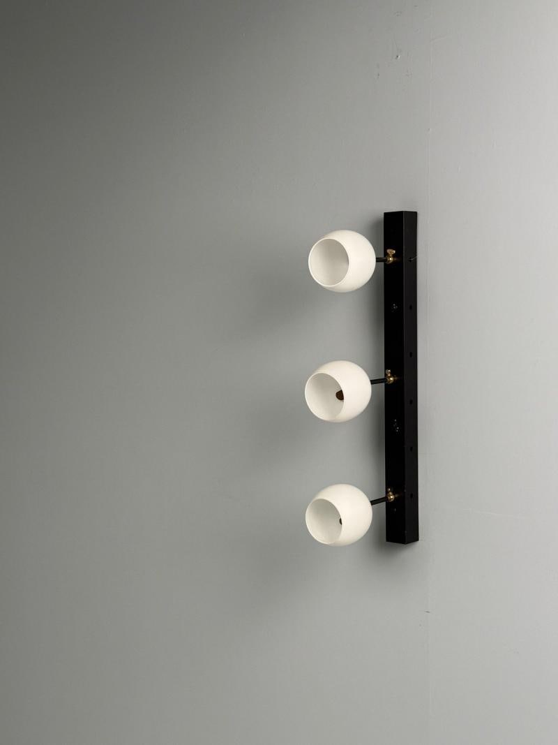 Italian Mid-Century Modern, Three Light Wall Sconce, Painted Metal, Glass, 1950s - 6