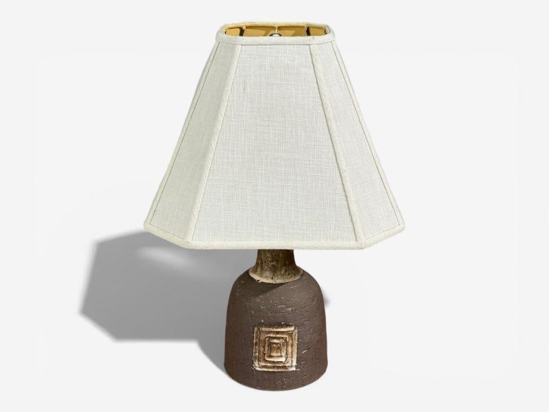 Fridtjof Sejersen, Table Lamp, Brown Ceramic, Denmark, 1960s - 4