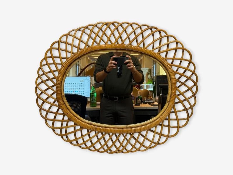 Italian Modern, Rattan, Bamboo, Wall Mirror, Italy, 1960s - 3