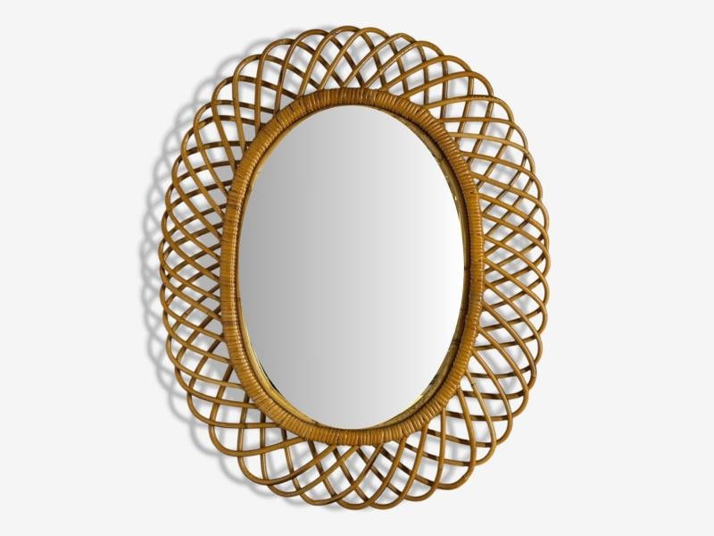 Italian Modern, Rattan, Bamboo, Wall Mirror, Italy, 1960s - 4