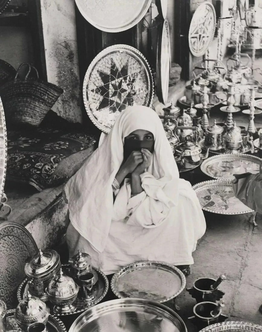 BERNARD ROUGET Moroccan Veiled Woman at Market Vintage Photographs c. 1955 - 6
