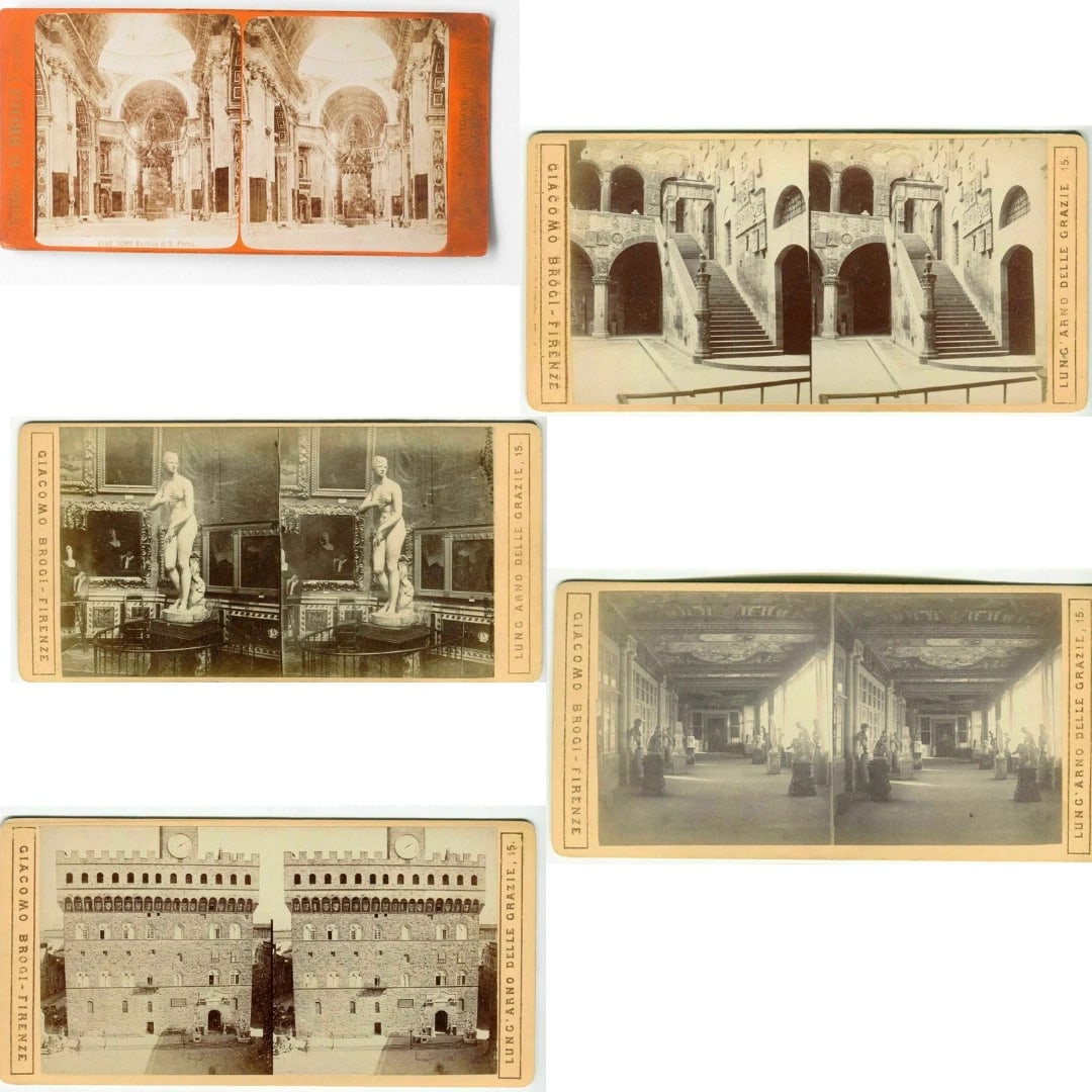 Vintage Stereoview Photograph Giacomo BROGI - Florence Uffizi Gallery c. 1870 (1 of 10)