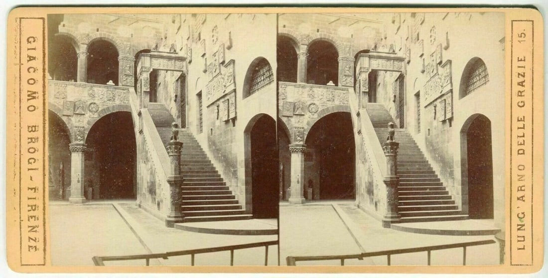Vintage Stereoview Photograph Giacomo BROGI - Florence Uffizi Gallery c. 1870 - 9