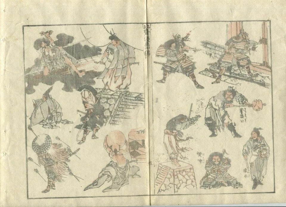 Antique Japanese WoodPrint Rooster, Birds, Samurai c. 1890 Art Prints x7 - 7
