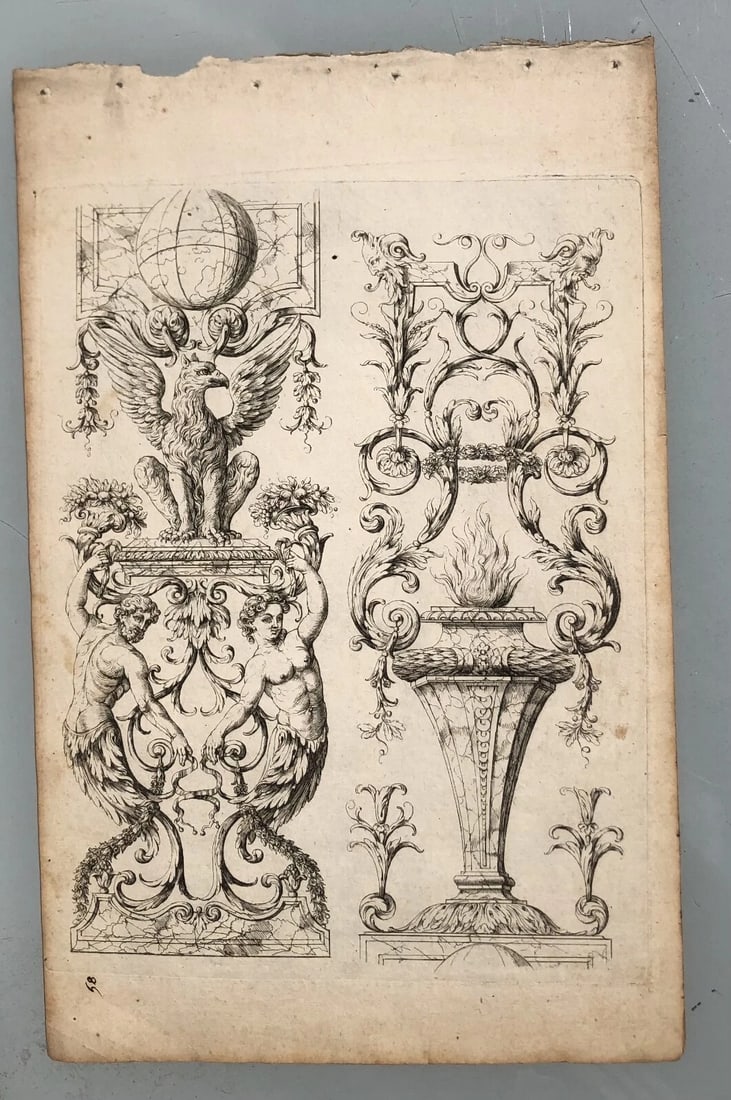 Antique Etching Original Architecture, Decoration, Sculpture 18th century - 2