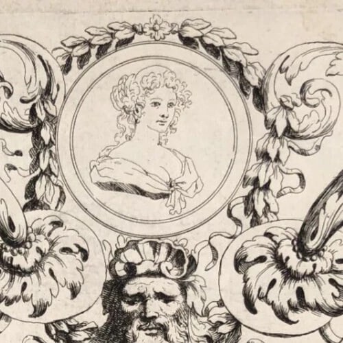 Architecture Portrait Woman Sculpture - Vintage Etching Original 18th century - 4