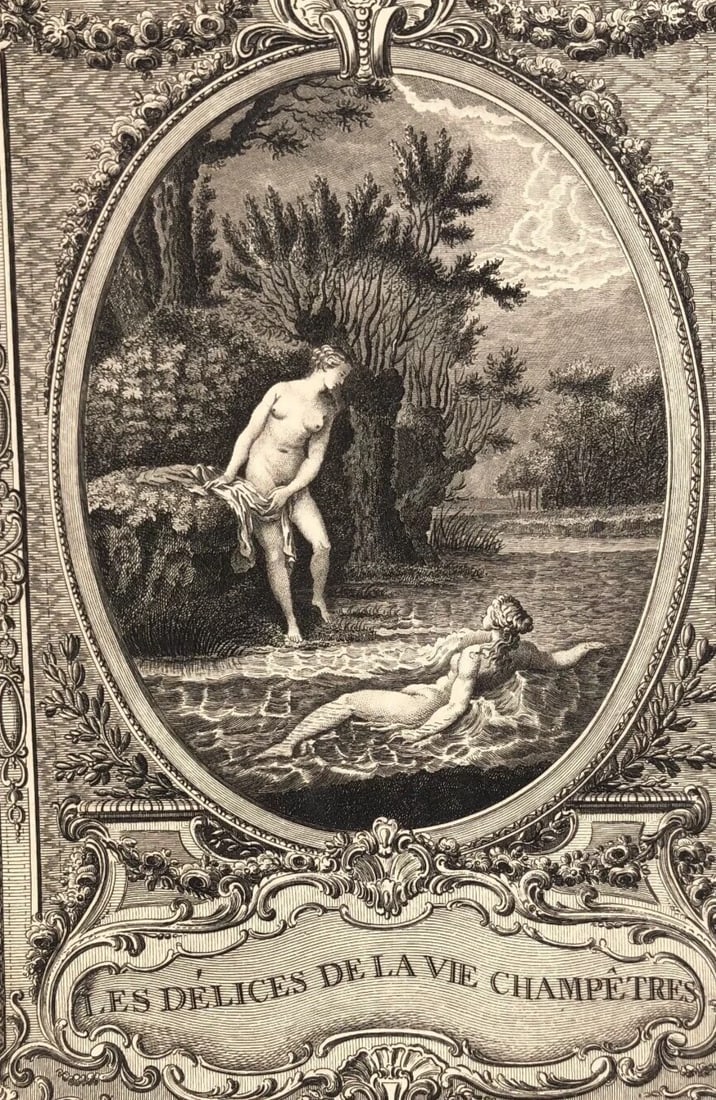 Antique Etching Original Les Delices de la Vie Champetre, Figures Women, Landscape (1 of 8)