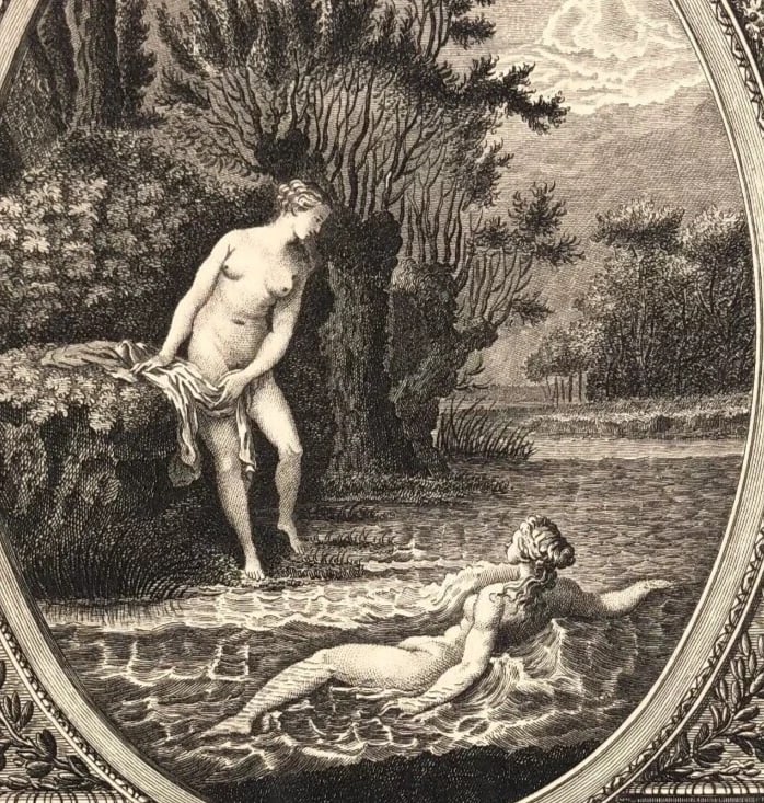 Antique Etching Original Les Delices de la Vie Champetre, Figures Women, Landscape - 3