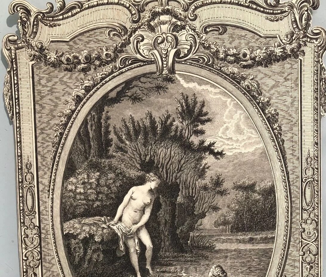 Antique Etching Original Les Delices de la Vie Champetre, Figures Women, Landscape - 6
