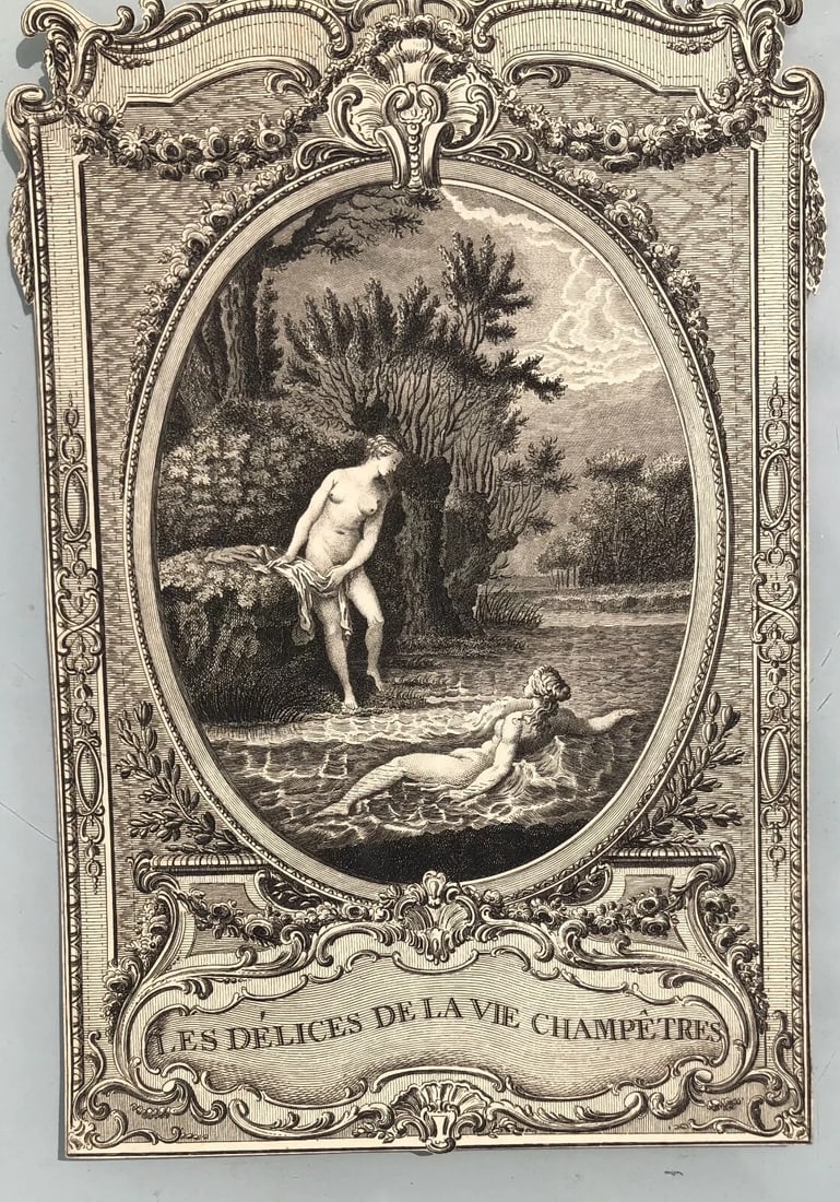Antique Etching Original Les Delices de la Vie Champetre, Figures Women, Landscape - 8