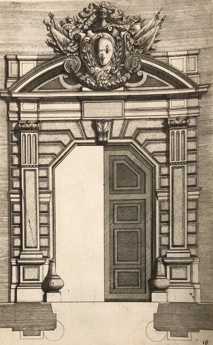 Vintage Etching Original Architecture, Door, Building 18th century Architectural (1 of 8)