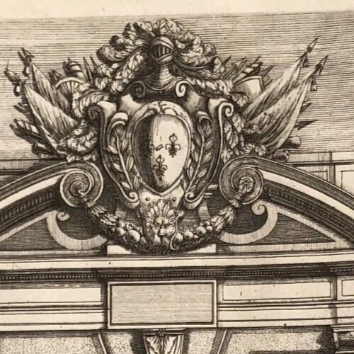 Vintage Etching Original Architecture, Door, Building 18th century Architectural - 3