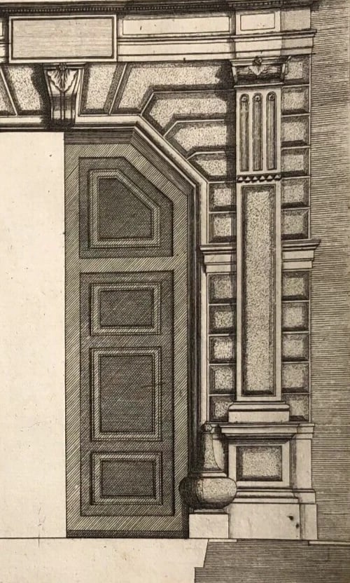 Vintage Etching Original Architecture, Door, Building 18th century Architectural - 4