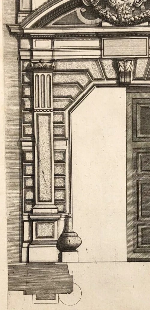 Vintage Etching Original Architecture, Door, Building 18th century Architectural - 5