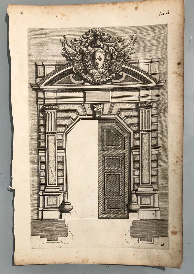 Vintage Etching Original Architecture, Door, Building 18th century Architectural - 8