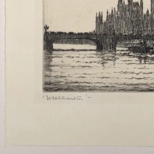 Vintage Etching Original Architecture, Cityview, Webmeister signed Architectural - 3