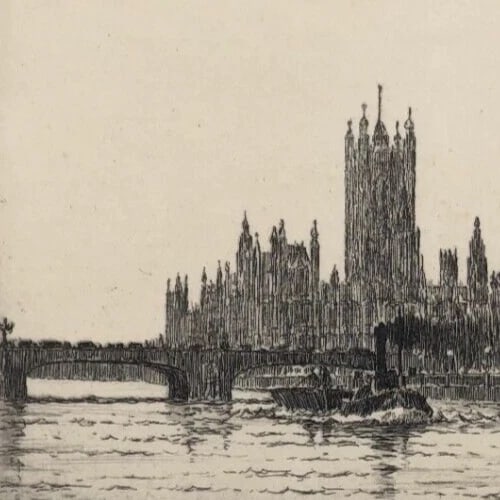 Vintage Etching Original Architecture, Cityview, Webmeister signed Architectural - 5
