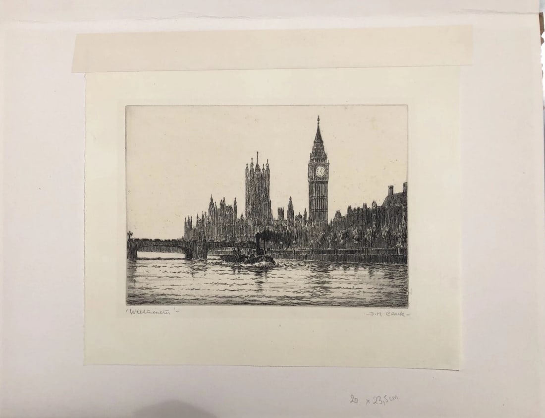 Vintage Etching Original Architecture, Cityview, Webmeister signed Architectural - 6