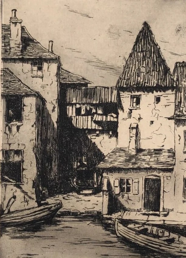 Antique Etching Original Landscape, Houses, Cityview, Town signed: Title: Antique Etching Original Landscape, Houses, Cityview, Town signed Description: Engraving on paper 30 x 22.5 cm stains, folds We accept payment via Paypal, credit or debit card, UK and euro bank