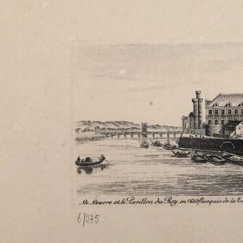 Antique Etching Original Landscape, Louvre, Pavillon le Roy, Tour Neuve - 4