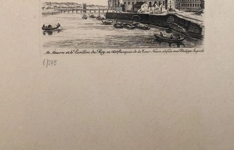 Antique Etching Original Landscape, Louvre, Pavillon le Roy, Tour Neuve - 6