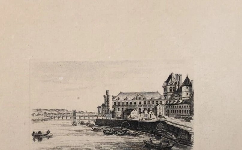 Antique Etching Original Landscape, Louvre, Pavillon le Roy, Tour Neuve - 7