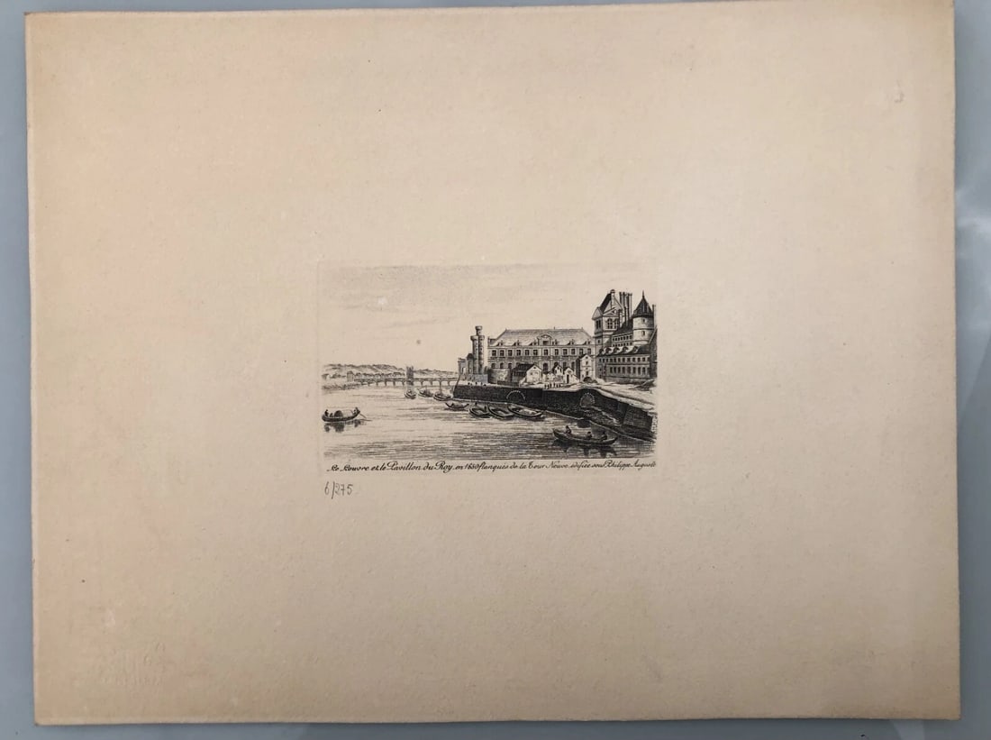 Antique Etching Original Landscape, Louvre, Pavillon le Roy, Tour Neuve - 8