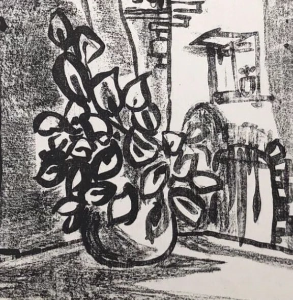 Antique Etching Original Landscape, House, Cityview, Flowers, Building - 3