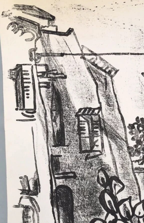 Antique Etching Original Landscape, House, Cityview, Flowers, Building - 4