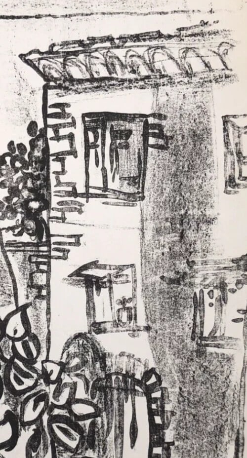 Antique Etching Original Landscape, House, Cityview, Flowers, Building - 5