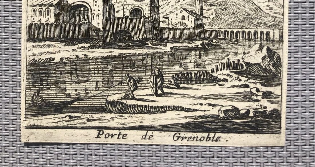 Antique Etching Original Cityview, Landscape, Porte de Grenoble, Houses - 7
