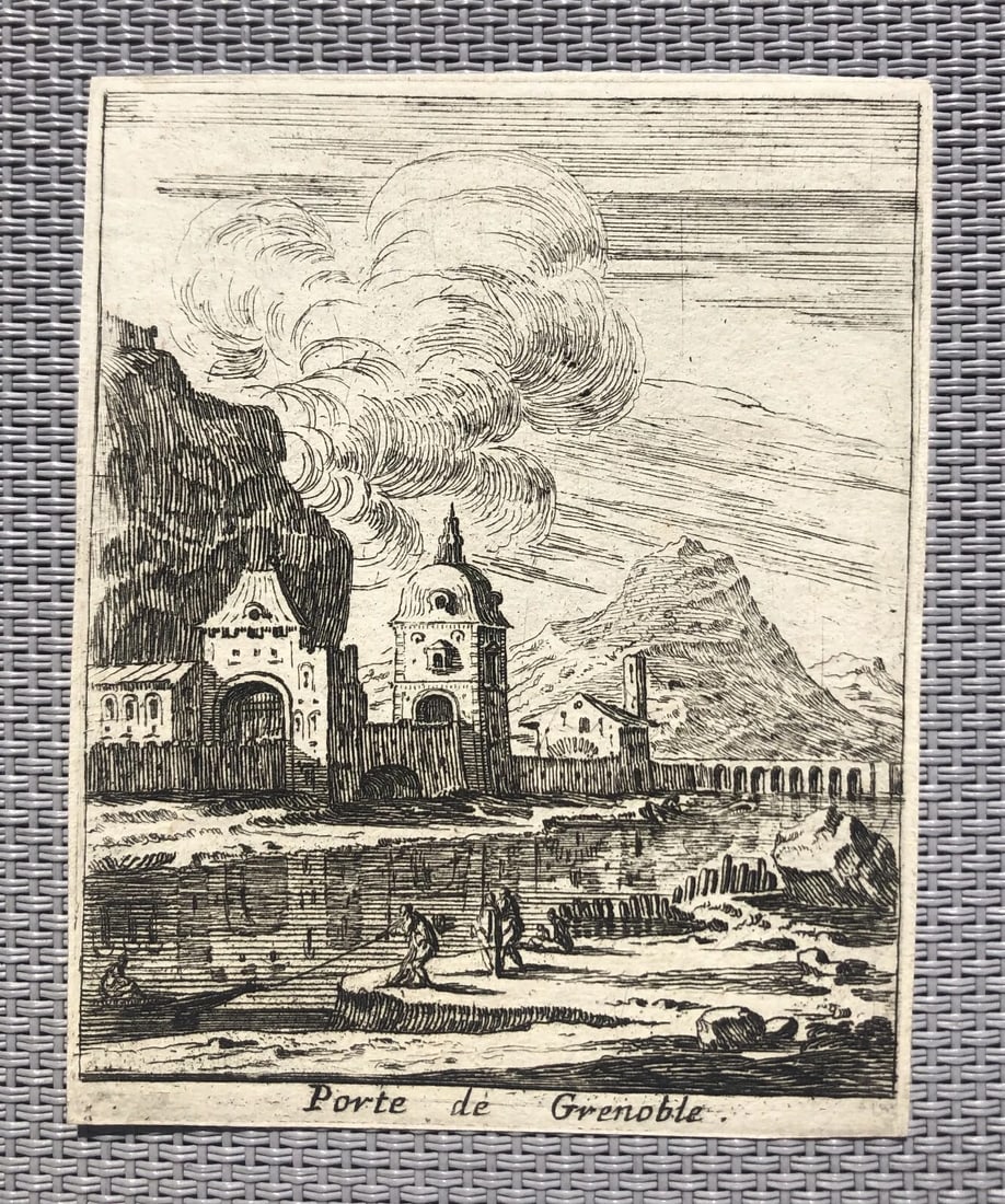 Antique Etching Original Cityview, Landscape, Porte de Grenoble, Houses - 8