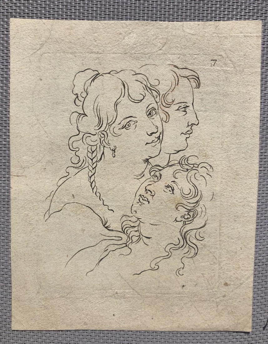 Antique Etching Original People, Woman, Man, Kids, Portraits - 6