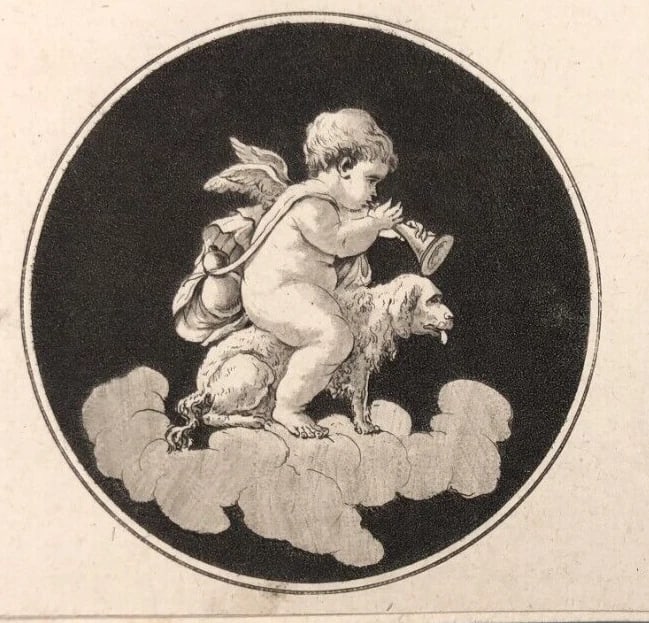 Antique Etching Medallions, Allegoric, Mythology, Putti, Villeneuve 18th x3 (1 of 9)