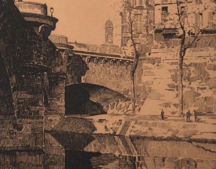 Antique Original Engraving Pieter Dupont, Bridge, Paris, Seine, Cityview - 5