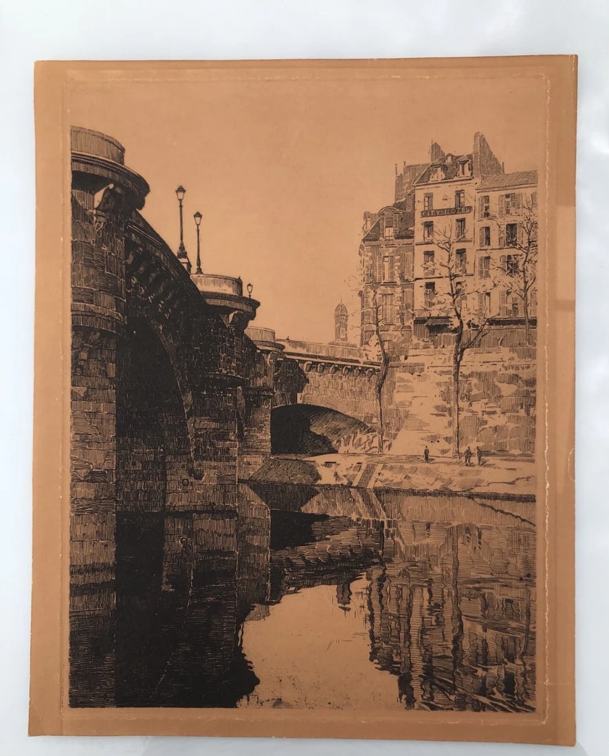 Antique Original Engraving Pieter Dupont, Bridge, Paris, Seine, Cityview - 8